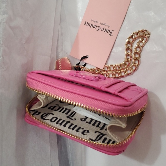 Juicy Couture good times pink monogram square zip around case wallet & charm new - Picture 7 of 10